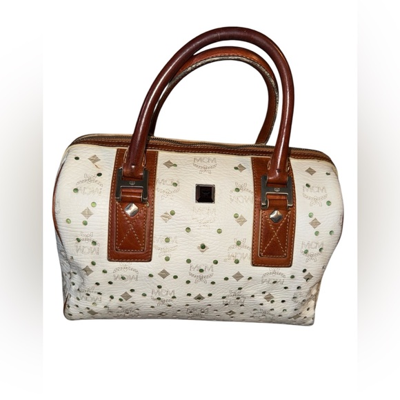 MCM Boston Bag Without Lock And Key in White & Brown EUC - Picture 14 of 15